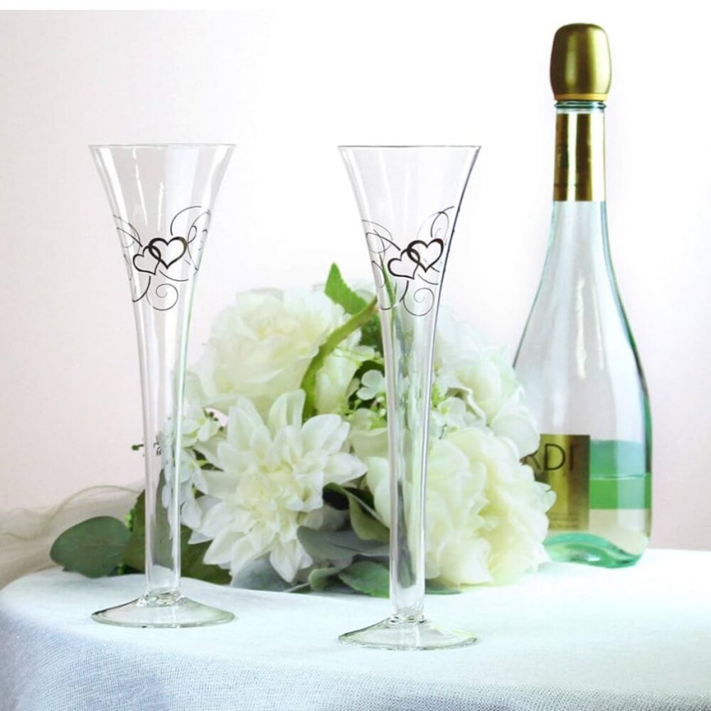 LILLIAN ROSE WEDDING TOAST CHAMPAGNE GLASSES 10" NEW
